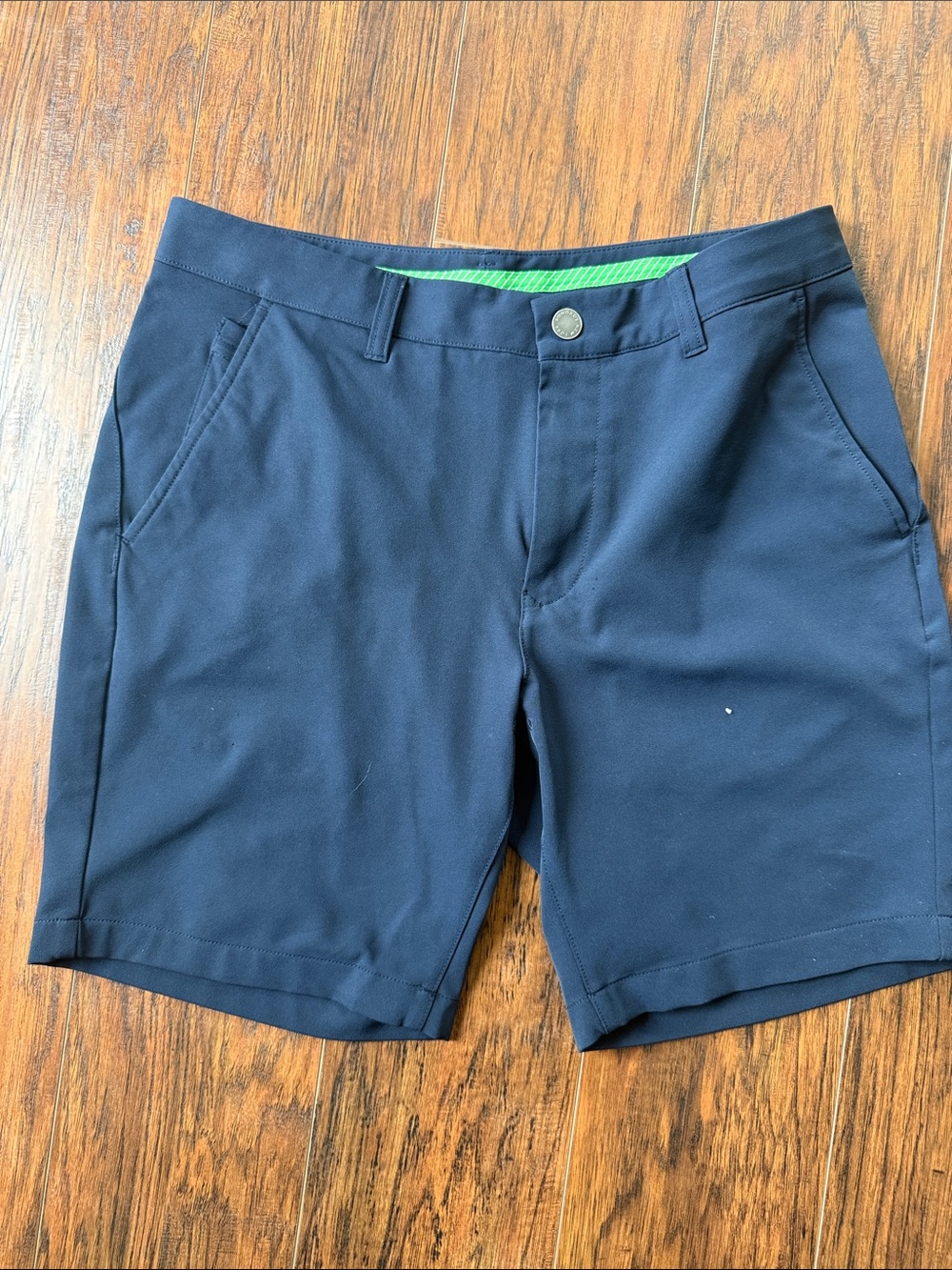 Bonobos Navy Hybrid Shorts with Bright Green Inner Trim